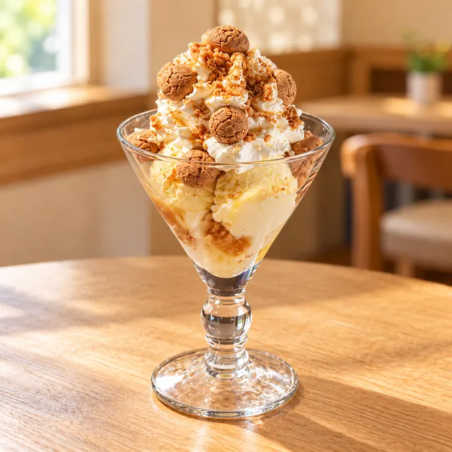 Amaretto Becher Amaretto Becher
Milcheis, Sahne, Amarettini und Amarettolikör.