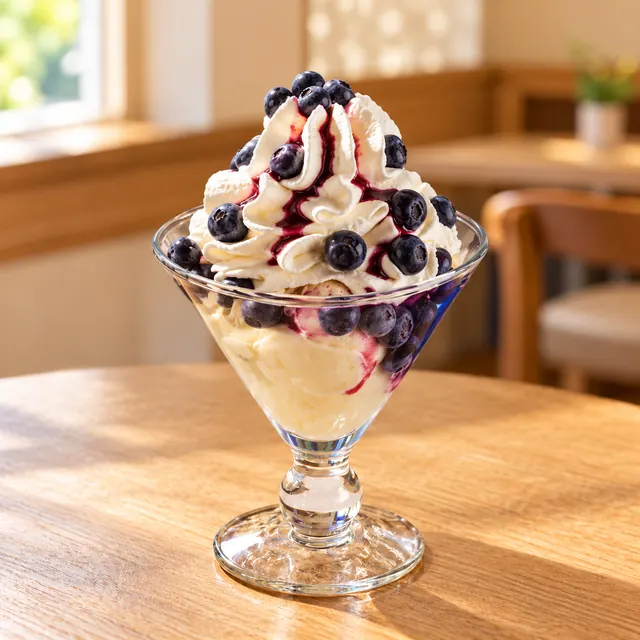 Heidelbeer Becher Heidelbeer Becher
Gem. Eis, Sahne, Heidelbeeren, Heidelbeersoße. (Nur in Saison mit frischen Früchten)