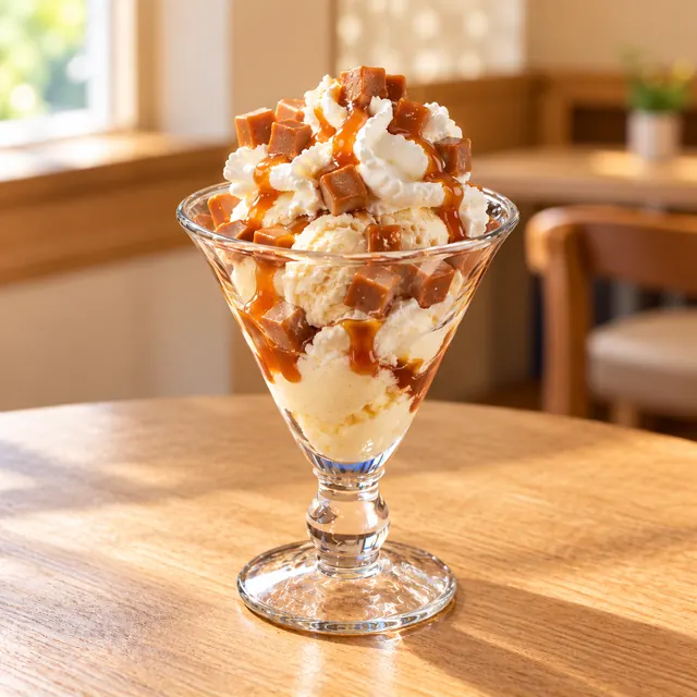 Karamel Becher Karamel Becher
Milcheis, Sahne, Karamelstücke und Karamelsoße.