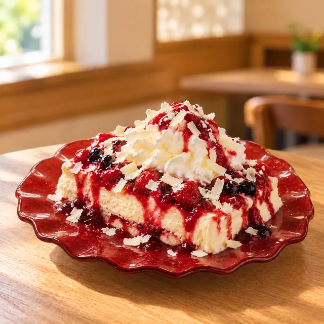 Lasagna Classica Lasagna Classica
Vanilleeis, Sahne, Waldbeeren und weiße Schokoraspeln.