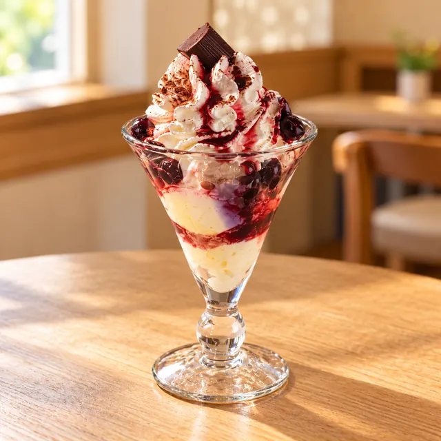Mon Chéri Mon Chéri
Gem. Eis, Sahne, Mon Chéri, Amarenakirschen.