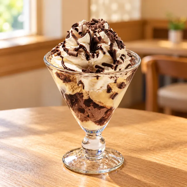 Schoko Becher Schoko Becher
Gem. Eis, Sahne, Schokostreusel und Schokosoße.