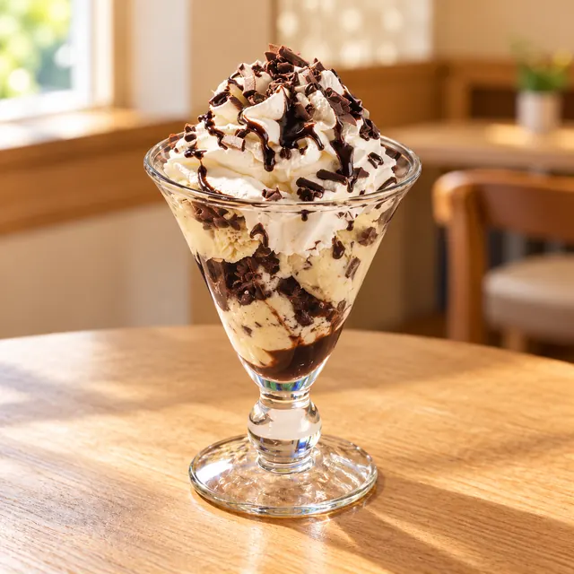 Stracciatella Becher Stracciatella Becher
Stracciatellaeis, Sahne, Schokostreusel und Schokosoße.