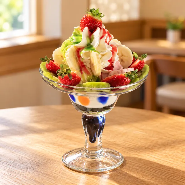 Tricolore Tricolore
Gem. Eis, Sahne, Erdbeeren, Banane, Kiwi, Erdbeer- u. Kiwisoße.