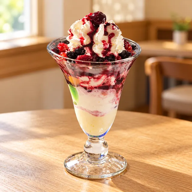 Waldbeer Becher Waldbeer Becher
Gem. Eis, Sahne, Waldbeeren.